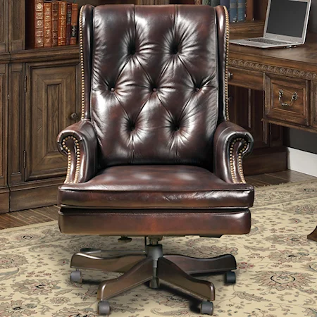 Traditional Leather Desk Chair with Tufting and Nailhead Trim